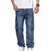 Men's Retro Cargo Jeans – Loose-Fit Streetwear Denim Pants With Multi-Pockets (S-3XL, Blue/Black)_mkmklike.com