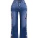 Cross-border, Vintage Dark Blue, Embroidered Jeans Women, Mid-high Waist, Extended Length, Floor-length Flared Pants For_mkmklike.com
