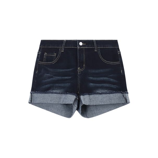 High-Waisted Stretch Denim Shorts For Women – A-Line Rolled Hem, Slim Fit & Comfortable (Dark Blue, S-5XL)_mkmklike.com