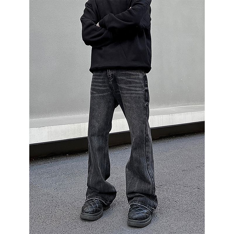Nordmann Black Gray Jeans Men American Vintage Slightly Flared Casual Autumn Winter Style Trendy Brand Loose Straight-leg Long_mkmklike.com