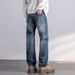 Autumn New Jeans Men's Fit Straight Tube Loose Trendy Brand American Retro Double Craft Washed Middle Waist Youth Large Size K11 Denim Ten Miles_mkmklike.com