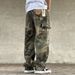 Men's Clothing American Street Retro Loose Straight Camouflage Overalls Men's Heavy Washed Handmade Patches Cut Trendy Military Pants_mkmklike.com