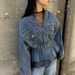 Women's New Autumn And Winter Diamond Beaded Loose Denim Jacket Long Sleeve Top_mkmklike.com