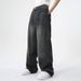 Nordmann American Style Wide-Leg Jeans For Men Black Gray Trendy Brand Cool Vintage Washed Loose Straight Versatile Casual Pants_mkmklike.com