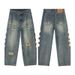 LKTM Wear # American Irregular Piercing Jean Men' And Women' Trendy Brand Cat Beard Looe Wide Leg Bending Knife 719_mkmklike.com
