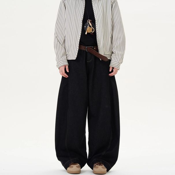 Retro Denim Black Wide-leg Scimitar Jeans Men's Spring And Autumn New American Versatile Straight Loose Casual Pants_mkmklike.com