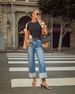 K New Elastic Straight Leg Jeans For Women, Retro Rolled Edge High Waisted Pants_mkmklike.com