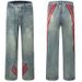 Men's Clothing Menswear American High Street Fashion Brand Striped Design Versatile Jeans, Straight Leg Pants, Wide Leg Pants, Color Blocked Pants_mkmklike.com