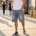 Men's American Style Rhinestone Denim Shorts Loose Fitting Frayed Hem Streetwear Shorts_mkmklike.com
