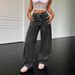 Vintage High-Waisted Jeans – 90s Retro Straight Leg (Black, Non-Stretch Cotton, Unisex Fit S-XL, Washed & Embroidered Detail)_mkmklike.com