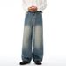 American Style Washed Faded Denim Men's Dad Street Fashion Vintage Gradient Loose Wide-Leg Straight Pants_mkmklike.com