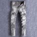 Men's Clothing High Street Fashion Retro Men's Jeans Distressed Gray Washed Ripped Patches Slightly Stretch Slim Fit Skinny Jeans Men's Trendy_mkmklike.com