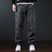 Double Knee Washed Retro And Old Jeans Men's Autumn And Winter New Plus Size Pants Loose Straight Japanese Jeans_mkmklike.com