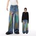 Men's Clothing Street Hip-Hop Graffiti Washed Denim Jeans For Men - Loose Fit Straight Leg Pants With Colorful Splash Design_mkmklike.com