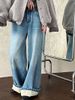 Women's Vintage Washed Straight-Leg Jeans, Winter Fleece-Lined Relaxed Fit Denim Pants With High Stretch (Retro Blue/Charcoal Black)_mkmklike.com