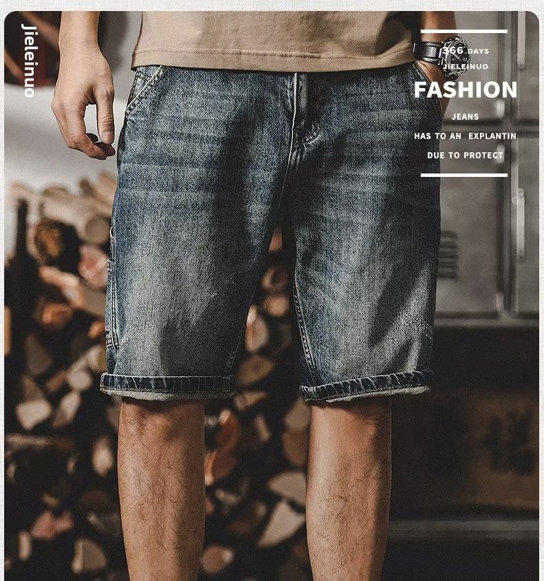 Men's Clothing Men's Summer Thin Denim Shorts Loose Straight Leg Stretchy Plus Size Extra Large Five Point Mid-Length Casual Shorts_mkmklike.com