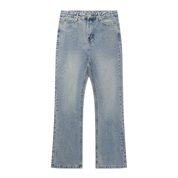 Men's Clothing Cleanfit Washed Blue Flared Jeans High Street Vibe Style Raw Edge Destroyed Jeans_mkmklike.com