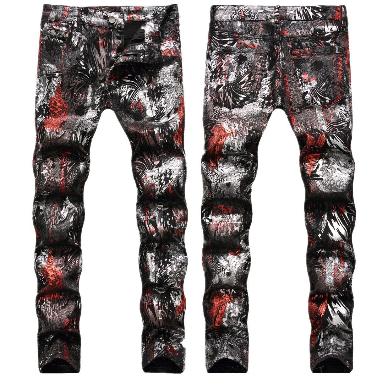 Men's Jeans With Personalized Leopard Print, Painted Printing & Graffiti - Slim-Fit Stylish Long Pants_mkmklike.com