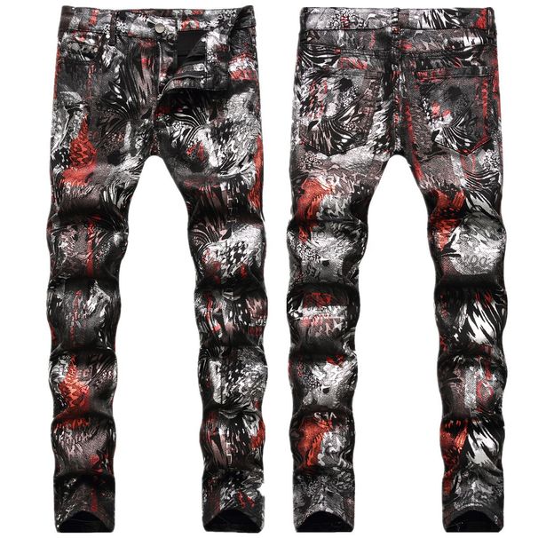 Men's Jeans With Personalized Leopard Print, Painted Printing & Graffiti - Slim-Fit Stylish Long Pants_mkmklike.com