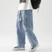 Brand Free New Trend Simple Ripped Jeans For Men's Summer Thin Casual Cropped Pants Harajuku Fashion_mkmklike.com