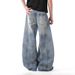 Retro American Street Style Men's Distressed Ripped Curved Blade Jeans High Waist Loose Fit Cleanfit Trousers_mkmklike.com