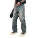 Vintage Washed Denim Jeans For Men - Relaxed Fit Straight Leg Casual Trousers With High Street Aesthetic, Light Blue_mkmklike.com