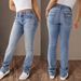 Women's Clothing Spring Double Button Mid Waist Straight Jeans Slim Temperament Trousers_mkmklike.com