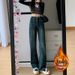 Fleece-Lined Jeans For Women, Autumn And Winter New High-Waisted Loose Straight-Leg Pocket Design Draped Wide-Leg_mkmklike.com