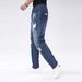 Men's Straight Leg Ripped Jeans Midweight Distressed Denim Trousers Stylish Cycling Street Chic Blue Non-Stretch Cycling Pants_mkmklike.com