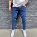Vintage High Street Men's Jeans - Slim Fit Straight Leg Denim Pants For Casual Wear, Classic Blue Wash, Comfortable Cotton Fabric (XS-XXL)_mkmklike.com