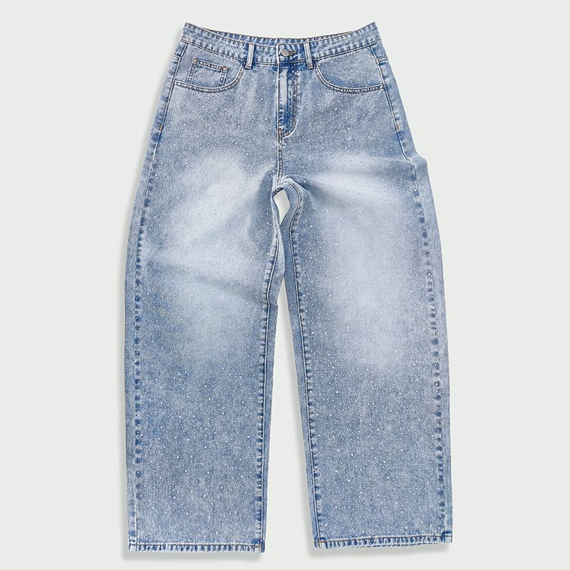 Men's Clothing Men's Rhinestone Embellished Jeans - Oversized High Street Denim Pants (Light Blue, S-XXL)_mkmklike.com