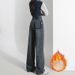 Wholesale Women's Color-blocked Jeans For Autumn And Winter, Thick Fleece, Slim Fit, Loose High-waisted, Drapey,_mkmklike.com