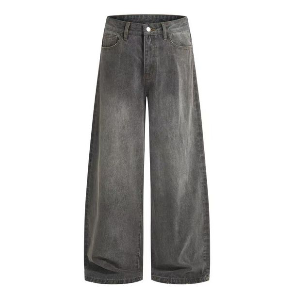 Vintage Washed Grey Wide-Leg Jeans – Unisex 90s Streetwear Denim With Distressed Details & Oversized Fit (Dropped Hem For Retro Styling)_mkmklike.com