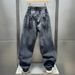 Men's Graffiti Paint-Splatter Denim Pants – Oversized Streetwear Jeans With Drawstring Waist & Relaxed Fit (Black, M-Xxxl)_mkmklike.com