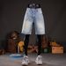 Men's Trendy Stylish Rhinestone Embroidered Denim Shorts Loose Casual Wide Leg Non-Stretch Five Point Pants_mkmklike.com