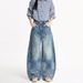 Men's Washed Blue Denim Jeans - American Vintage Baggy Cargo Pants With Distressed Details_mkmklike.com