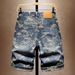 Men's Vintage Jacquard Denim Shorts - Retro American Style Stretch Mid-Thigh Casual Shorts For Summer (Light Blue)_mkmklike.com