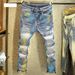 Men's Clothing Autumn New Style Ink Splash Personality Trendy Printed Jeans Trendy Brand Elastic Casual Versatile Men's Pants Blue_mkmklike.com