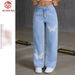 Rhinestone Butterfly Embellished High-Waisted Straight Leg Jeans For Women - Trendy Casual Denim Pants With Cotton Blend Fabric_mkmklike.com