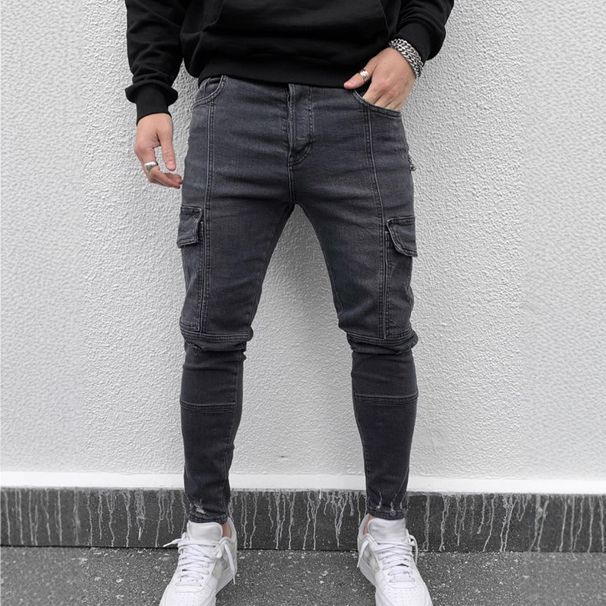 Men's Clothing Men's Hip-Hop Washed Denim Joggers With Multiple Pockets - Slim Fit, Stretch Comfort, Casual Streetwear (Grey, XS-XXL)_mkmklike.com