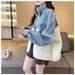 Women's Denim-Patchwork Stand Collar Knit Cardigan Oversized Vintage Loose Fit Sweater Coat Casual Boho Chic_mkmklike.com