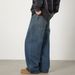 Men's Washed Gradient Blue Straight Leg Jeans, Spring Style, Distressed Texture, Retro Casual Trousers._mkmklike.com