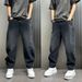 Men's Retro Washed Jeans Casual Loose Fit Straight Leg Distressed Mid Waist Long Pants_mkmklike.com