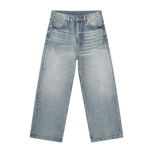 Men's Korean Style Washed Straight Loose Fit Vintage Distressed Denim Pants For Casual Streetwear_mkmklike.com