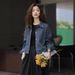 Chicco 2024 Autumn New Style Atmosphere Korean Commuter Striped Denim Shirt Women Long Sleeve Turn-down Collar Single-breasted_mkmklike.com