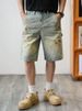 Men's Plus Size Retro Distressed Denim Shorts Washed Trendy Loose Straight Leg Five Point Mid Length_mkmklike.com