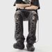Men's Vintage Washed Denim Jeans – Distressed Straight-Leg Wide Fit With Embroidered Lettering_mkmklike.com