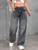 High Street Bow Embroidered Wide Leg Jeans For Women - Cotton Blend Straight Denim Pants With Vintage Wash, Streetwear Chic, Dark Grey_mkmklike.com