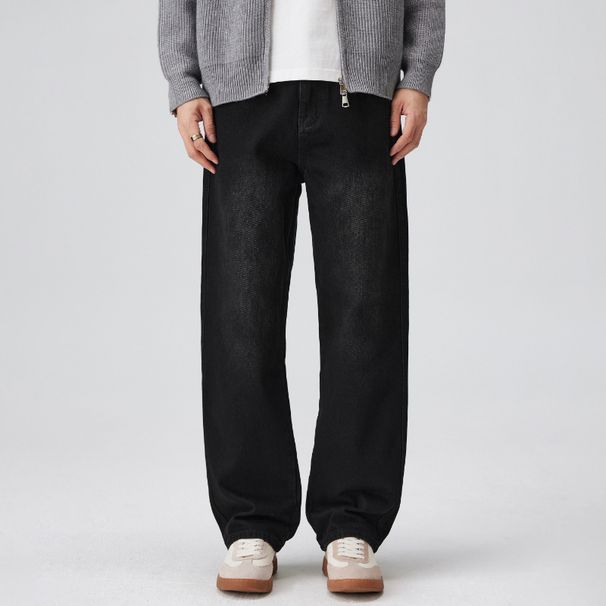 Nordmann Muqiu Clothing | Black High Street Jeans Men's Plus Size Loose Draped Straight-Leg Floor-Length Pants_mkmklike.com