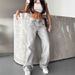 Women's Clothing Retro High Waist Washed Distressed Hot Girl Jeans Women's Back Leg Holes Design Wide Leg Pants_mkmklike.com